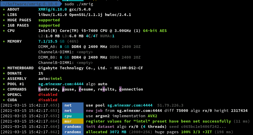 [2] XMRig with 1GB pages supported.