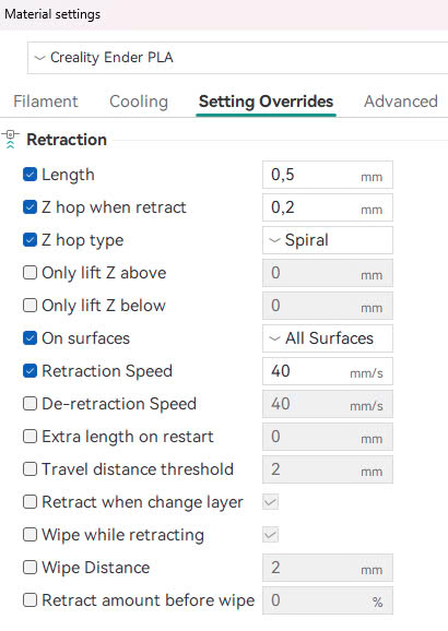 [2] Retraction settings