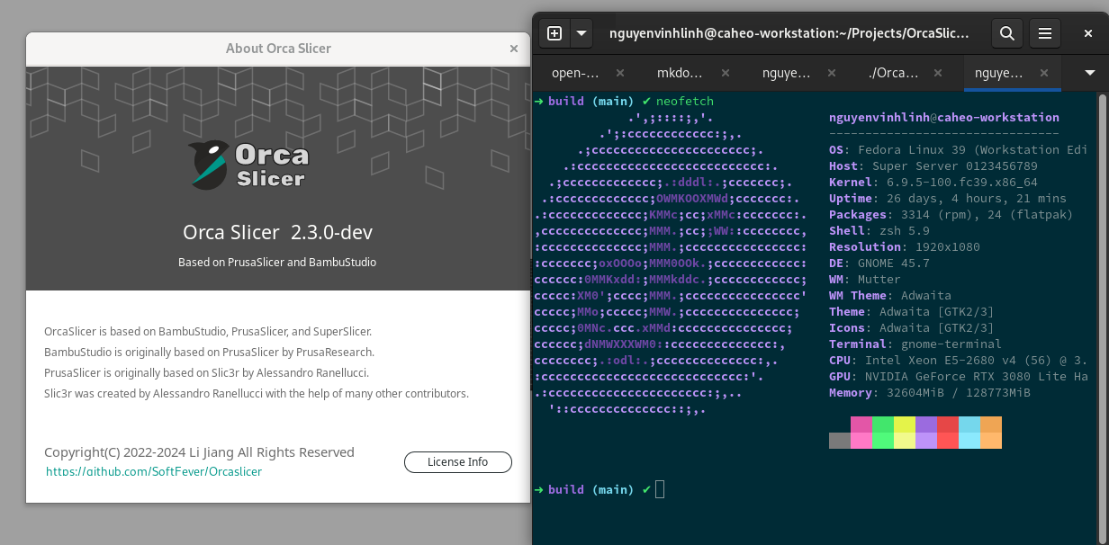 OrcaSlicer is running on Fedora 39