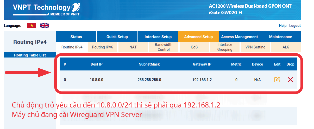 [2] Route 10.8.0.0/24 đến 192.168.1.2
